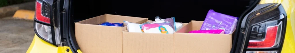 Boxes of items in the back of a car