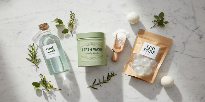 a product line up of eco friendly laundry detergent